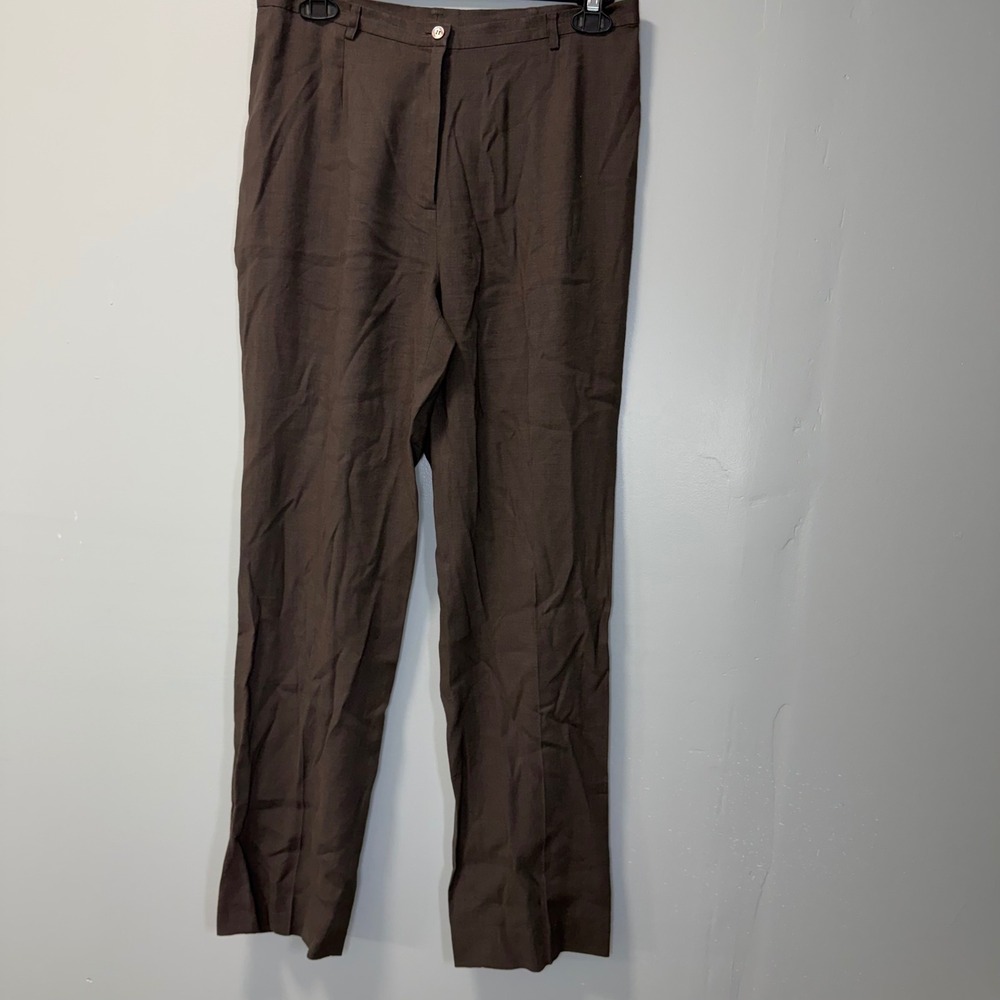 Doncaster Vintage Brown Linen Blend High Rise Straight Leg Trousers Size 14